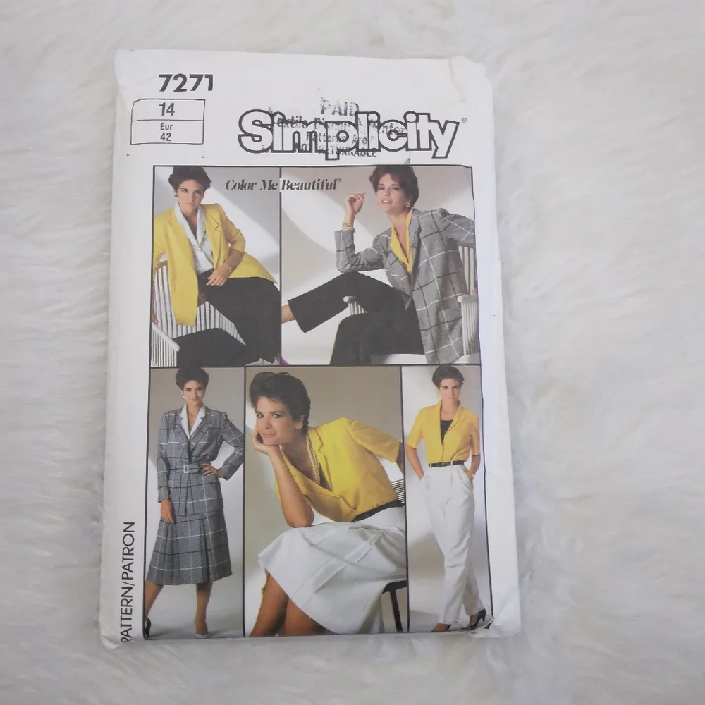 SIMPLICITY 7271 Sz 14 Misses' Professional Capsule Wardrobe, Blazer Blouse Skirt